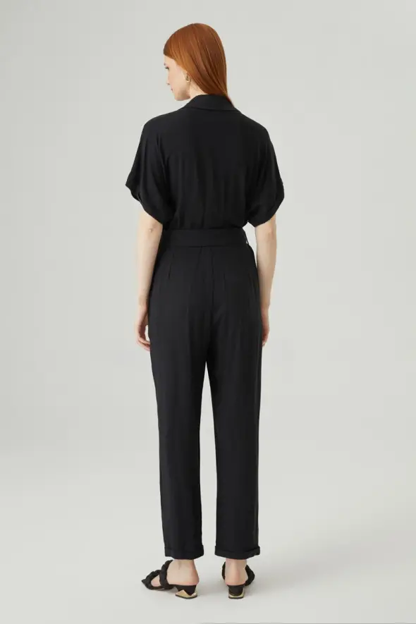 Linen Jumpsuit - Black - 5