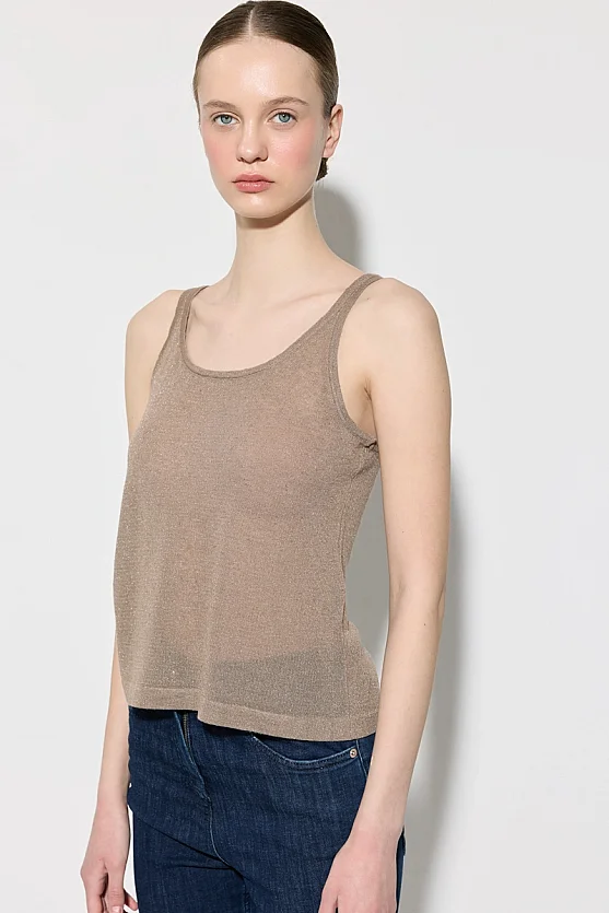 Linen Knit Tank Top - Brown - Gusto