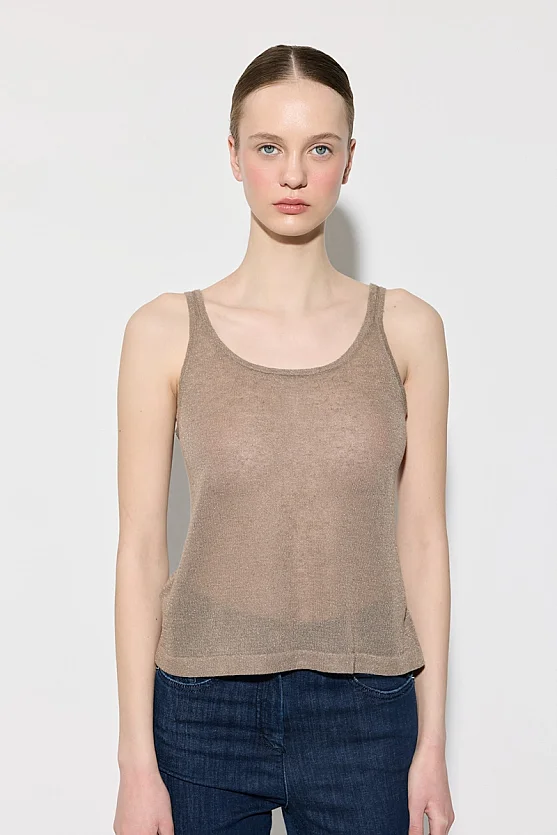 Linen Knit Tank Top - Brown - 4