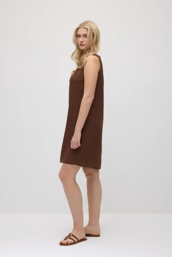 Linen Pinafore Dress - Brown - Gusto