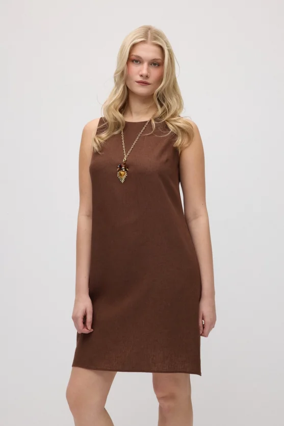 Linen Pinafore Dress - Brown - Gusto