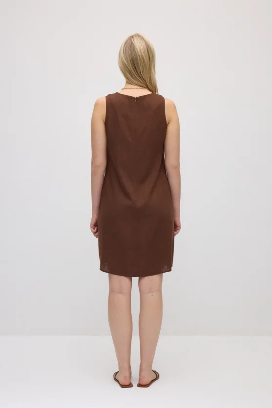 Linen Pinafore Dress - Brown - Gusto