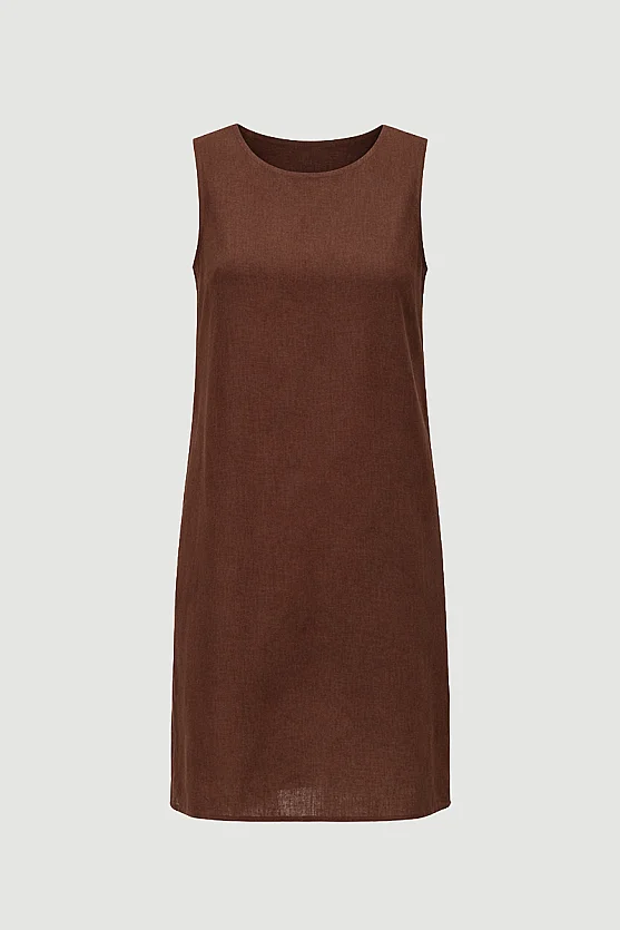 Linen Pinafore Dress - Brown - 7