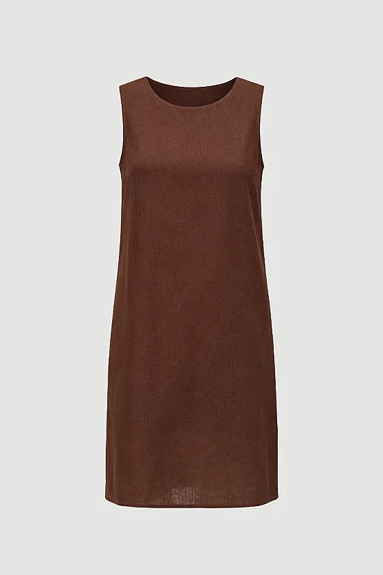 Linen Pinafore Dress - Brown - Gusto