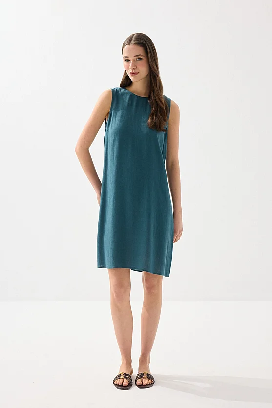 Linen Pinafore Dress - Green - 1