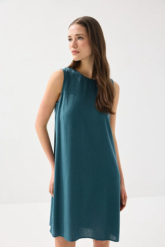 Linen Pinafore Dress - Green - 3