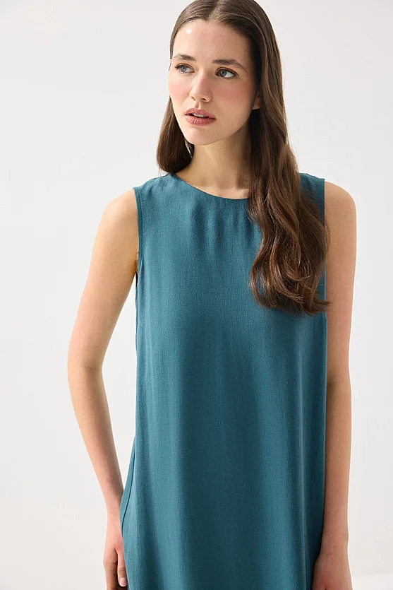 Linen Pinafore Dress - Green - 5