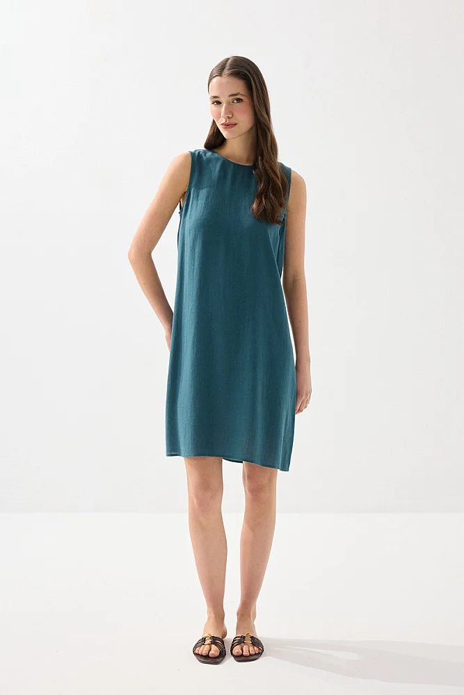 Linen Pinafore Dress - Green