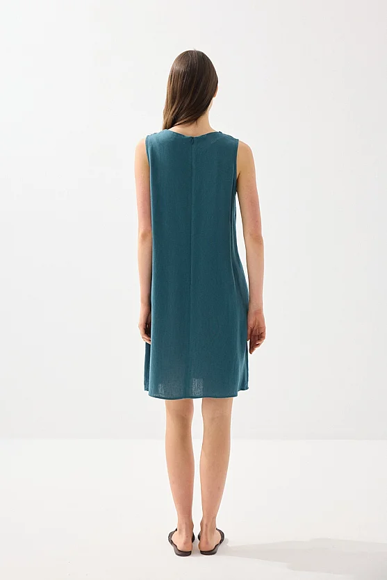 Linen Pinafore Dress - Green - 6