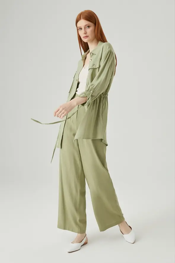 Linen Shirt Jacket with Drawstrings - Mint - 3