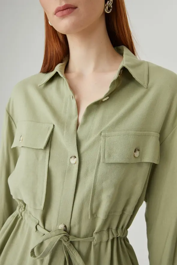 Linen Shirt Jacket with Drawstrings - Mint - 5
