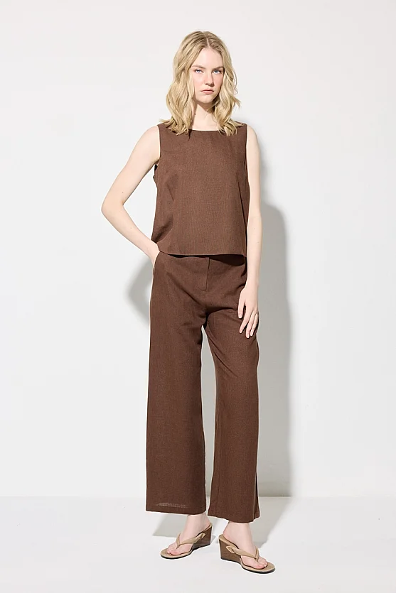 Linen Tank Blouse - Brown - 1