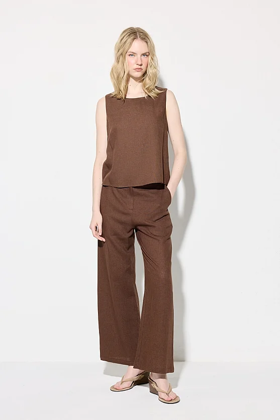 Linen Tank Blouse - Brown - 4