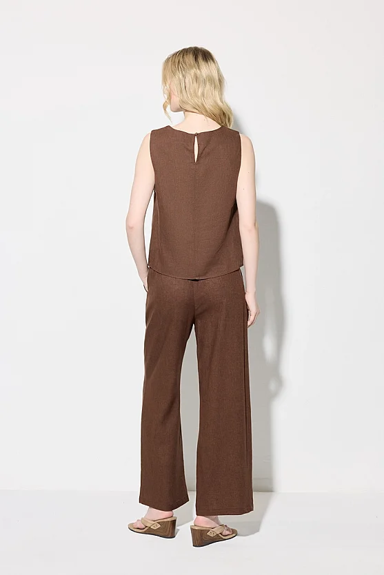 Linen Tank Blouse - Brown - 5