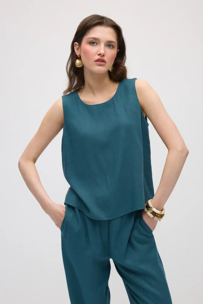 Linen Tank Blouse - Green Green