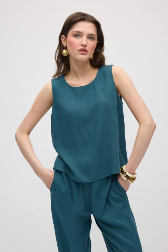 Linen Tank Blouse - Green - Gusto