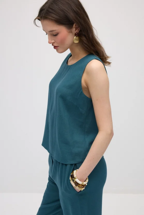 Linen Tank Blouse - Green - Gusto
