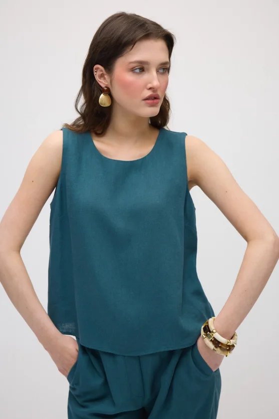 Linen Tank Blouse - Green - Gusto