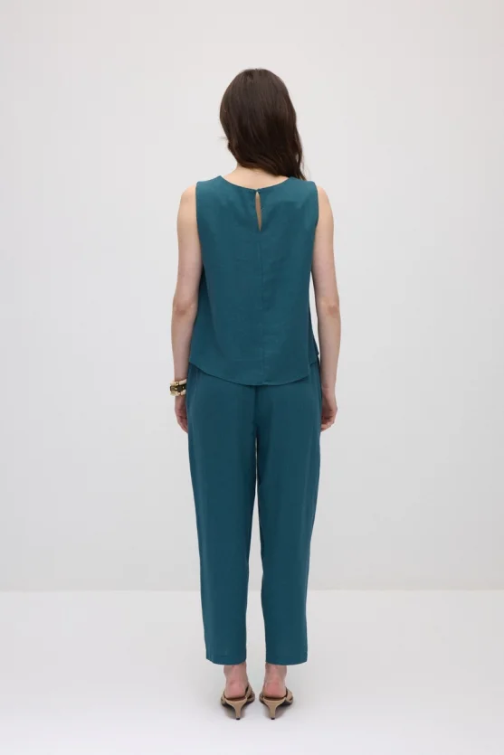 Linen Tank Blouse - Green - 6