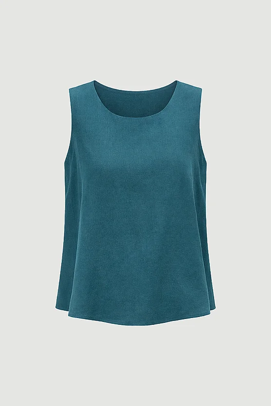 Linen Tank Blouse - Green - 7