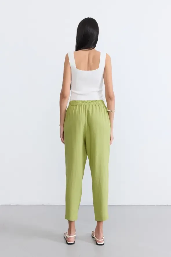 Linen Tapered Pants - Green - 5