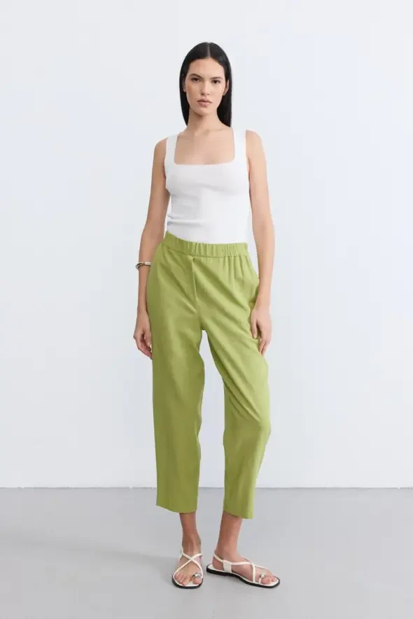 Linen Tapered Pants - Green - 3