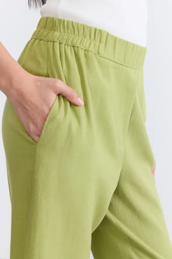 Linen Tapered Pants - Green - 4