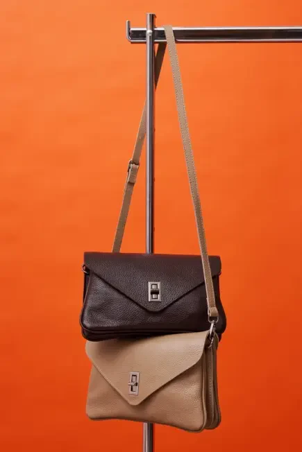 Lock Buckle Long Strap Mini Leather Bag - Brown Brown