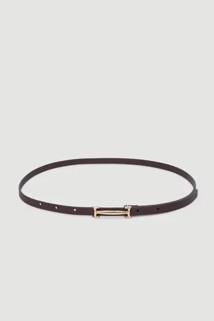 Lock Buckle Thin Belt - Brown Brown