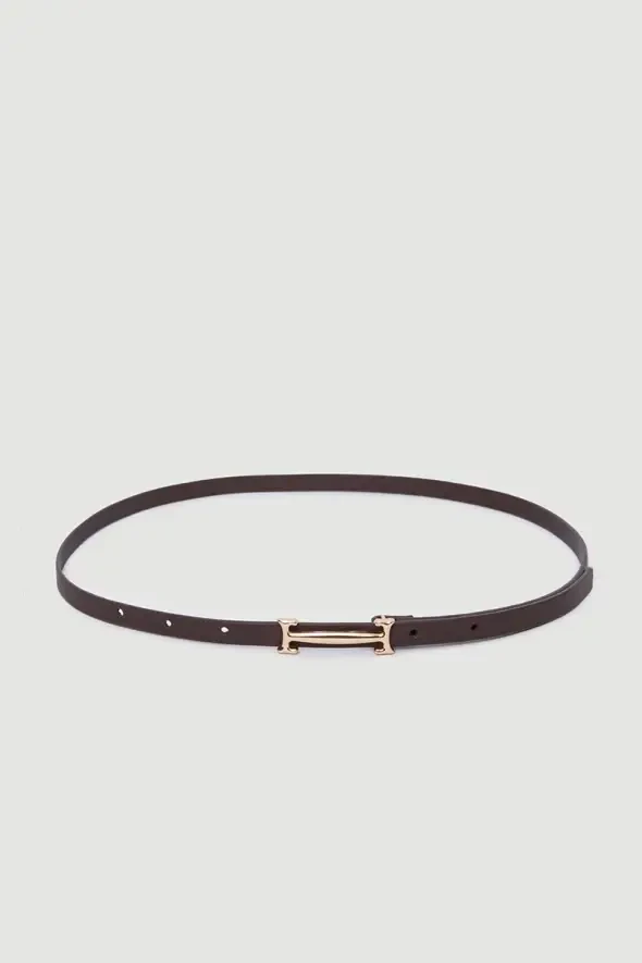 Lock Buckle Thin Belt - Brown - 1