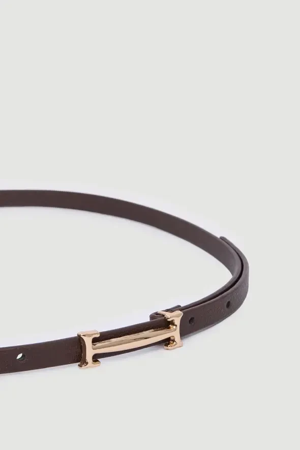 Lock Buckle Thin Belt - Brown - 2