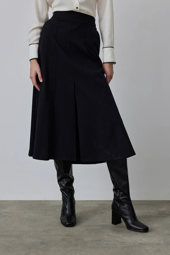 Long Canvas Skirt with Slits - Black - 1