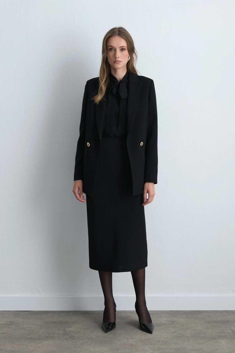 Long Crepe Jersey Skirt with Slit - Black - 3