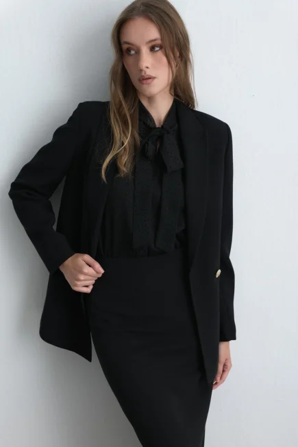 Long Crepe Jersey Skirt with Slit Black - Gusto (1)