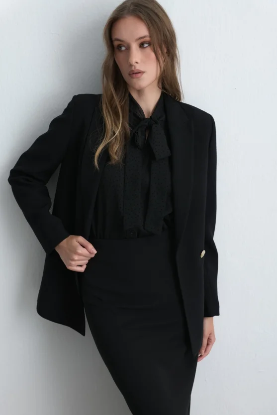 Long Crepe Jersey Skirt with Slit Black - Gusto