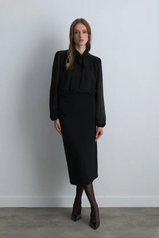 Long Crepe Jersey Skirt with Slit Black - 1