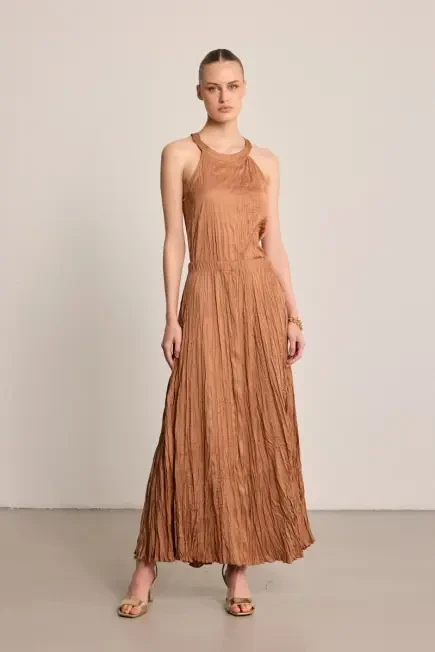 Long Crinkled Skirt - Brown Brown