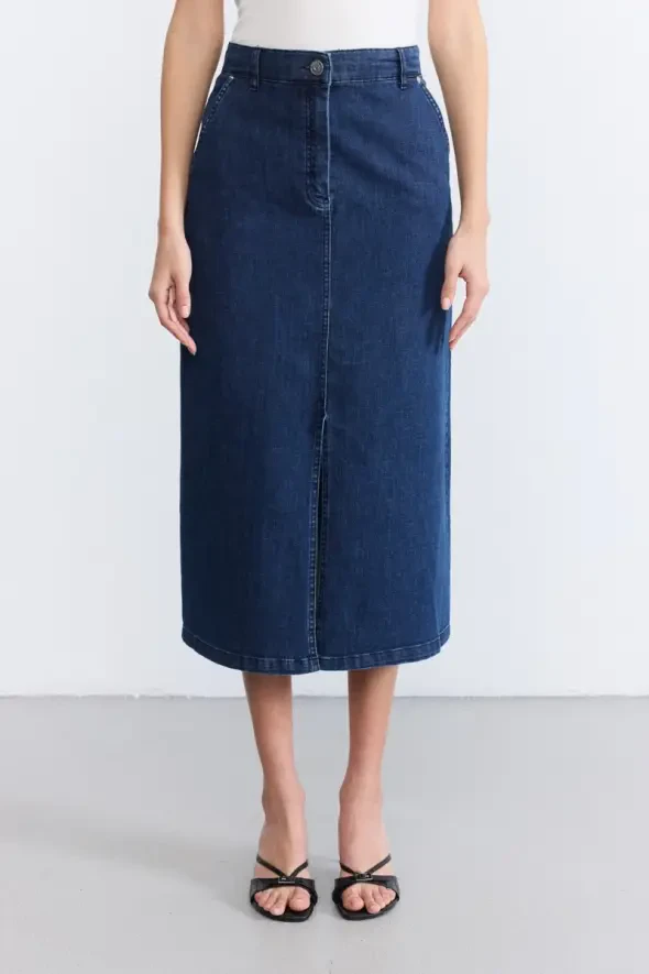 Long Denim Skirt - Blue - 4