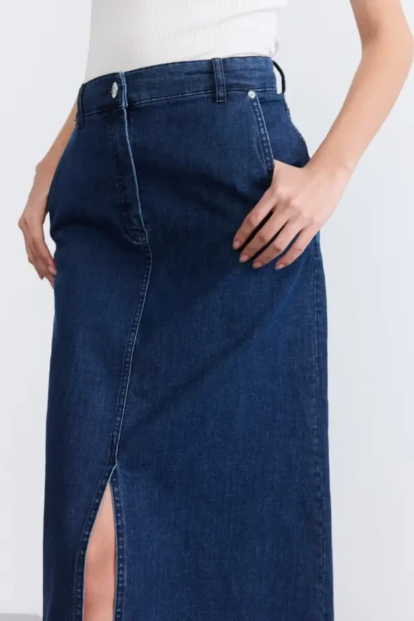 Long Denim Skirt - Blue - 6