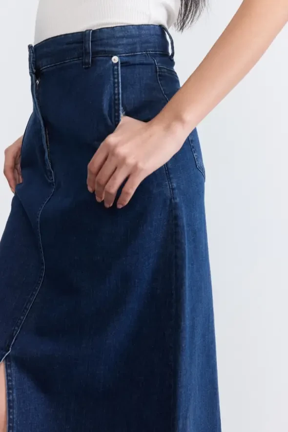 Long Denim Skirt - Blue - 7
