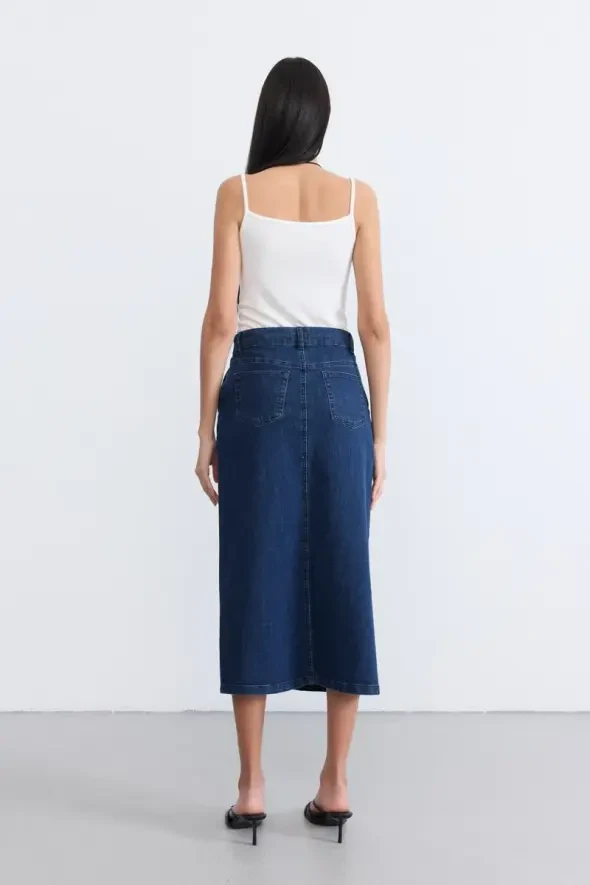 Long Denim Skirt - Blue - 8