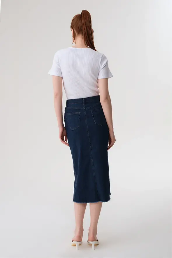 Long Denim Skirt - Blue - 6