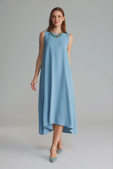 Long Dress with Lace-up Back - Blue Blue