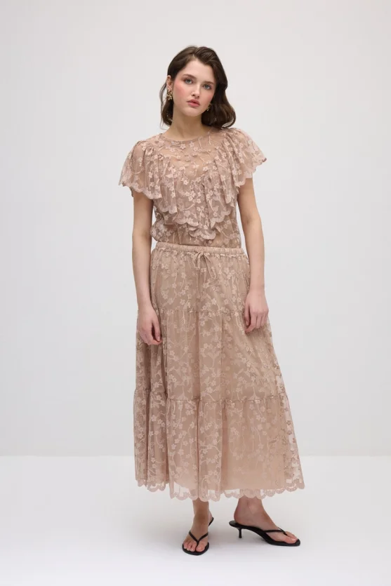 Long Lace Skirt - Beige - 5