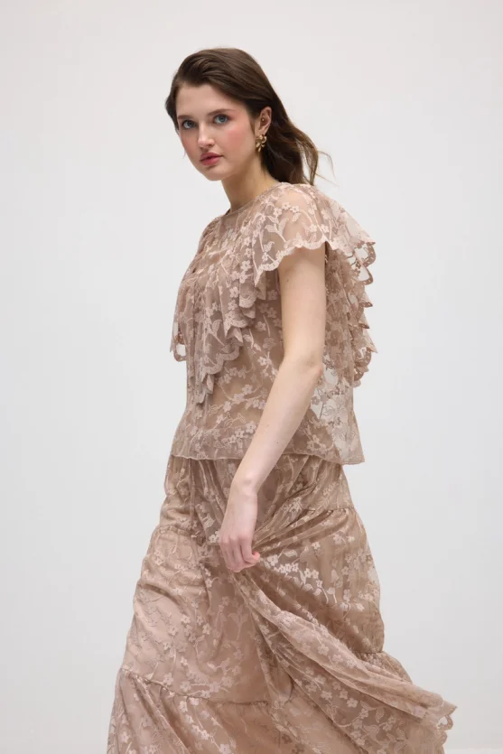 Long Lace Skirt - Beige - 3