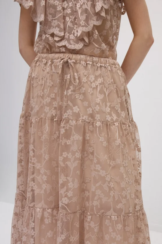 Long Lace Skirt - Beige - Gusto