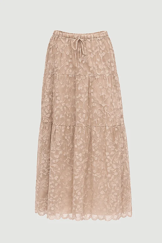 Long Lace Skirt - Beige - Gusto