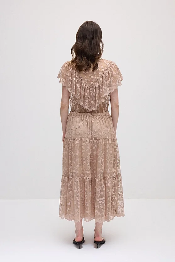 Long Lace Skirt - Beige - Gusto