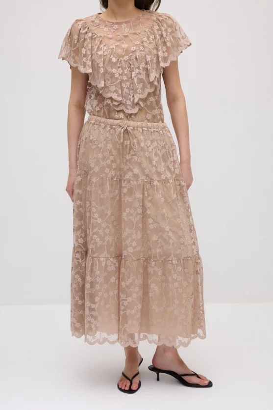 Long Lace Skirt - Beige - Gusto