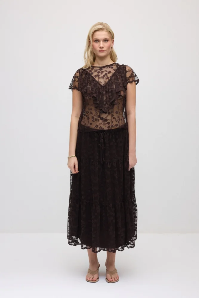 Long Lace Skirt - Brown